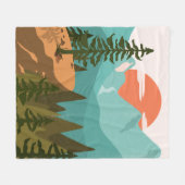 Modern Abstract Forest, Mountains, and Sunrise フリースブランケット (正面(横))