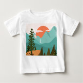 Modern Abstract Forest, Mountains, and Sunrise ベビーTシャツ (正面)