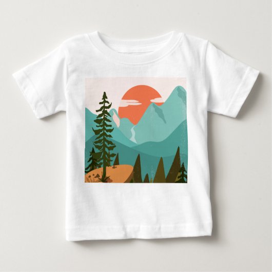 Modern Abstract Forest, Mountains, and Sunrise ベビーTシャツ (正面)