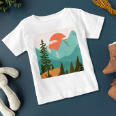 Modern Abstract Forest, Mountains, and Sunrise ベビーTシャツ