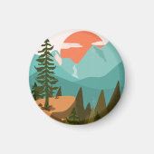 Modern Abstract Forest, Mountains, and Sunrise マグネット (正面)