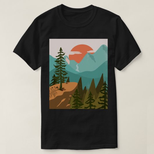 Modern Abstract Forest, Mountains, and Sunrise Tシャツ (デザイン正面)