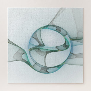 Modern Abstract Fractal Art Blue Turquoise Gray ジグソーパズル