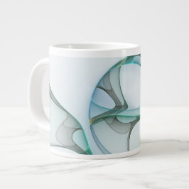 Modern Abstract Fractal Art Blue Turquoise Gray ジャンボコーヒーマグカップ