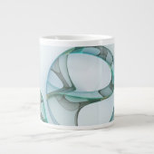Modern Abstract Fractal Art Blue Turquoise Gray ジャンボコーヒーマグカップ (正面)