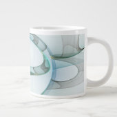 Modern Abstract Fractal Art Blue Turquoise Gray ジャンボコーヒーマグカップ (右)