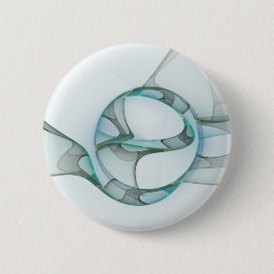 Modern Abstract Fractal Art Blue Turquoise Gray 缶バッジ