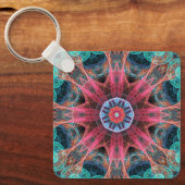 Modern Abstract Fractal Red and Blue Design キーホルダー (正面)