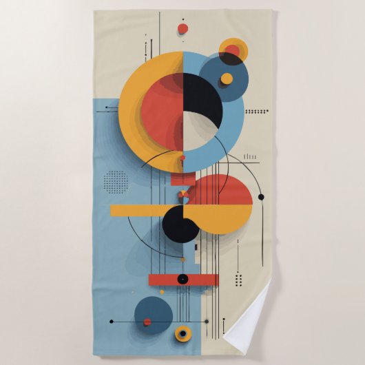 Modern Abstract Geometric Art Composition ビーチタオル (正面)