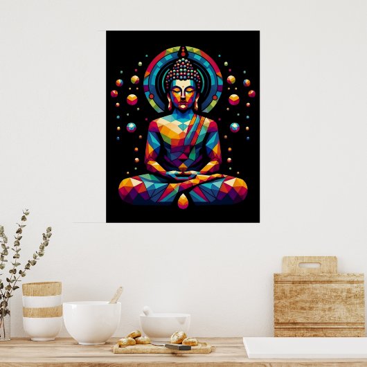 Modern Abstract Geometric Art | Gautama Buddha ポスター (キッチン)