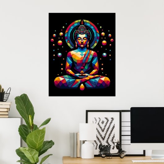 Modern Abstract Geometric Art | Gautama Buddha ポスター (ホームオフィス)