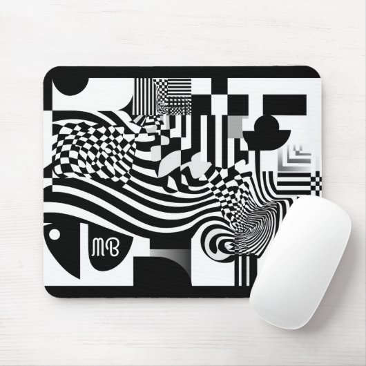 Modern Abstract Geometric Black White Pattern マウスパッド (マウス)