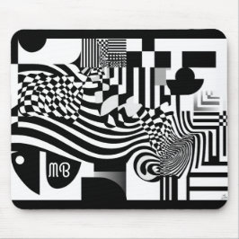 Modern Abstract Geometric Black White Pattern マウスパッド