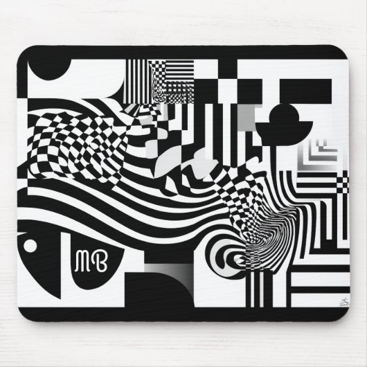Modern Abstract Geometric Black White Pattern マウスパッド (正面)
