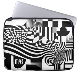 Modern Abstract Geometric Black White Pattern 13" ラップトップスリーブ