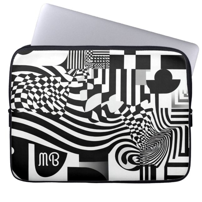 Modern Abstract Geometric Black White Pattern 13" ラップトップスリーブ (正面)