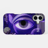 Modern Abstract Geometric Black White Purple Art iPhone 16ケース (裏面横)