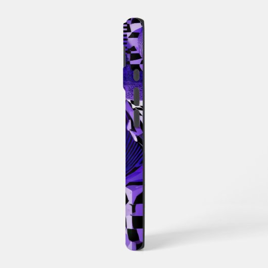 Modern Abstract Geometric Black White Purple Art iPhone 16ケース (左側面)