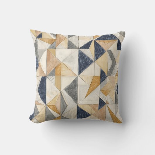 Modern Abstract Geometric Quilt Pattern Navy Blue  クッション (正面)