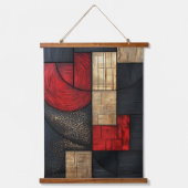 Modern Abstract Geometric Wood Texture Art | Black 吊り下げ型タペストリー (正面)