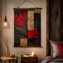 Modern Abstract Geometric Wood Texture Art | Black 吊り下げ型タペストリー