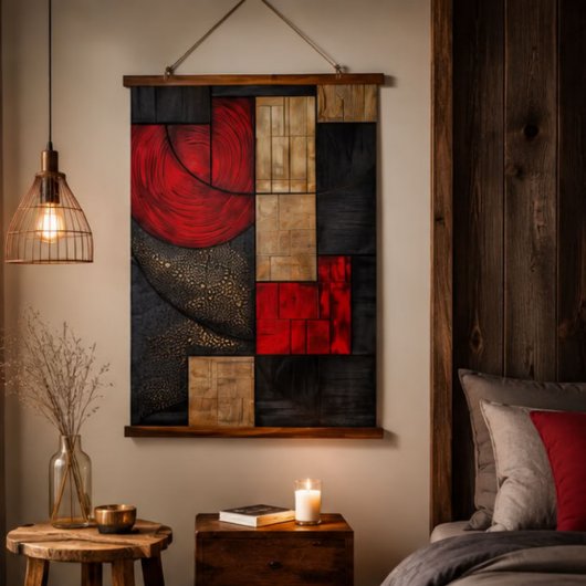 Modern Abstract Geometric Wood Texture Art | Black 吊り下げ型タペストリー