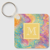 Modern Abstract Glitter Floral Monogram Design     キーホルダー (正面)