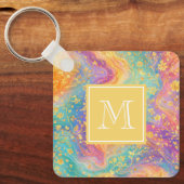 Modern Abstract Glitter Floral Monogram Design     キーホルダー (正面)