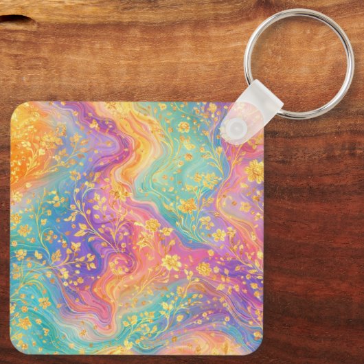 Modern Abstract Glitter Floral Monogram Design     キーホルダー (裏面)