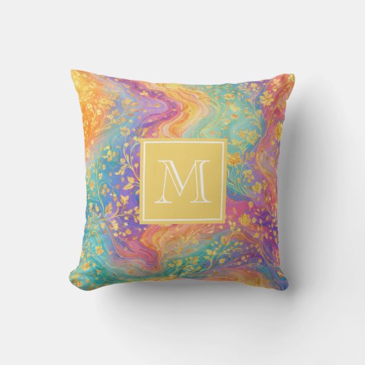 Modern Abstract Glitter Floral Monogram Design     クッション (正面)