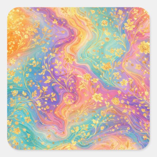 Modern Abstract Glitter Floral Monogram Design     スクエアシール (正面)