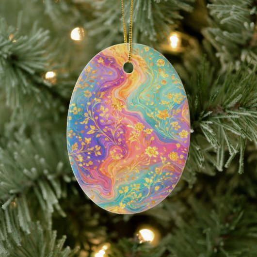 Modern Abstract Glitter Floral Monogram Design     セラミックオーナメント (ツリー)