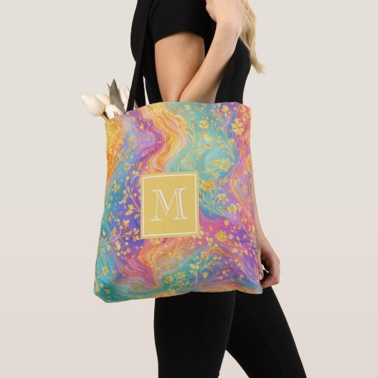 Modern Abstract Glitter Floral Monogram Design     トートバッグ (クローズアップ)
