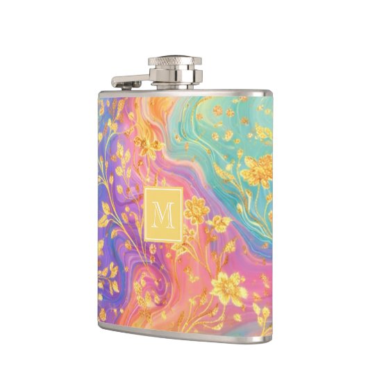 Modern Abstract Glitter Floral Monogram Design     フラスク (左)