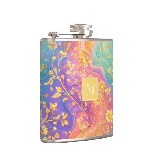 Modern Abstract Glitter Floral Monogram Design     フラスク (右)