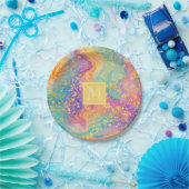 Modern Abstract Glitter Floral Monogram Design     ペーパープレート (パーティー)