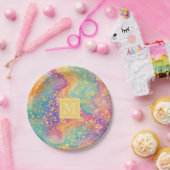 Modern Abstract Glitter Floral Monogram Design     ペーパープレート (パーティー)