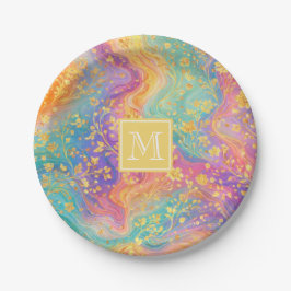 Modern Abstract Glitter Floral Monogram Design     ペーパープレート