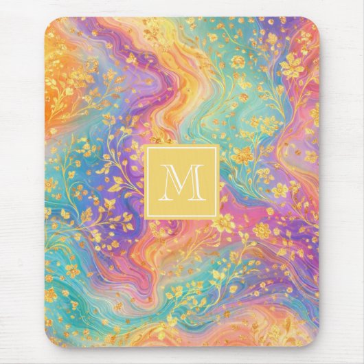Modern Abstract Glitter Floral Monogram Design     マウスパッド (正面)