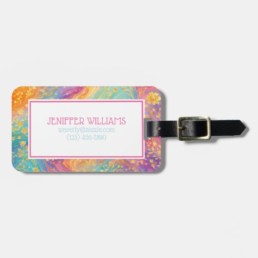 Modern Abstract Glitter Floral Monogram Design     ラゲッジタグ (正面横)