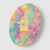 Modern Abstract Glitter Floral Monogram Design     ラージ壁時計 (傾斜)