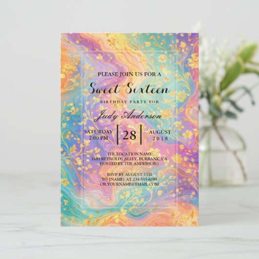 Modern Abstract Glitter Floral Monogram Design     招待状 (スタンド正面)