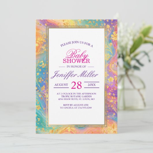 Modern Abstract Glitter Floral Monogram Design     招待状 (スタンド正面)