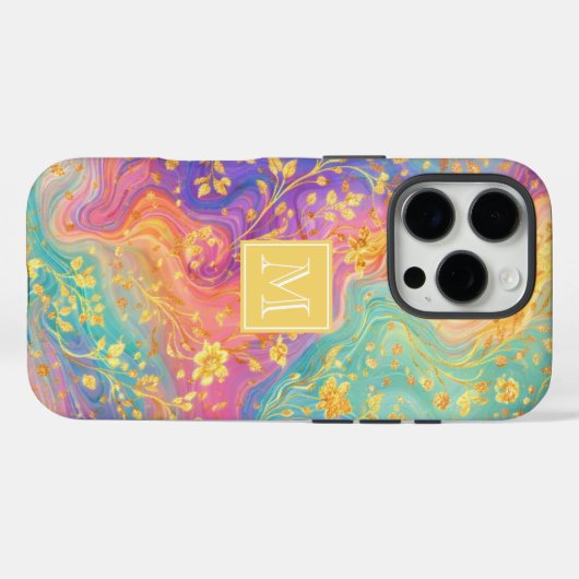 Modern Abstract Glitter Floral Monogram Design     Case-Mate iPhoneケース (裏面 (横))
