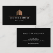 Modern Abstract Golden Home Logo Realtor Black 名刺 (正面/裏面)