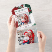 Modern Abstract Green/Red Christmas Photo オールインワン招待状 (貼ってはがせる)