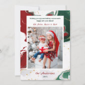 Modern Abstract Green/Red Christmas Photo シーズンカード (正面)