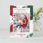 Modern Abstract Green/Red Christmas Photo シーズンカード (スタンド正面)