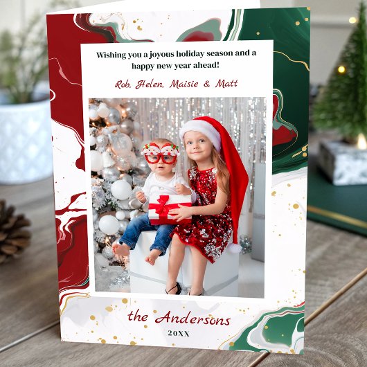 Modern Abstract Green/Red Christmas Photo シーズンカード