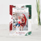 Modern Abstract Green/Red Christmas Photo シーズンカード (正面)